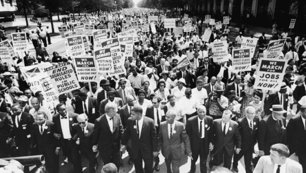 Protestors gather and march
